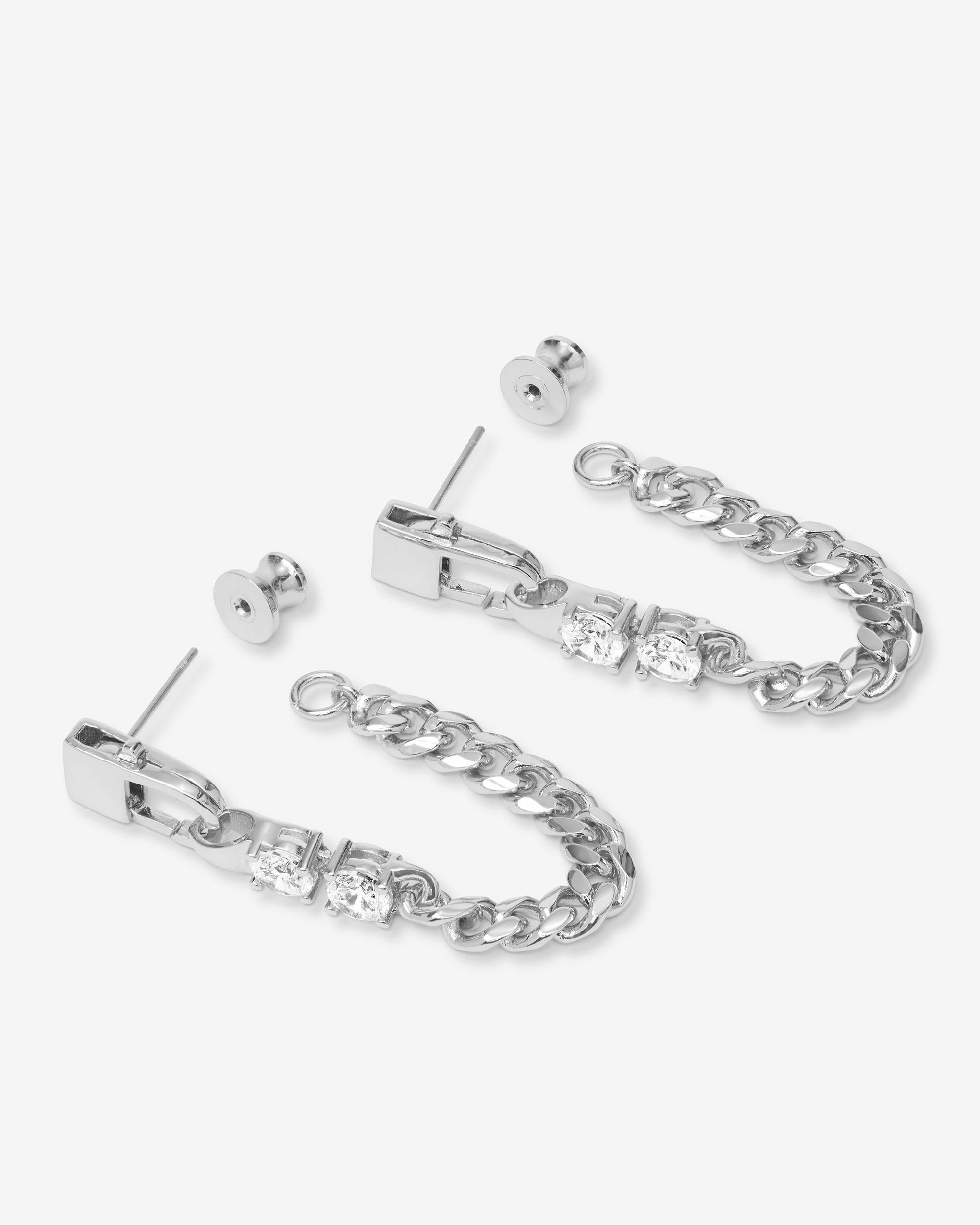 Julian Loves Diamonds 5mm Soft Chain Hoops - Silver|White Diamondettes