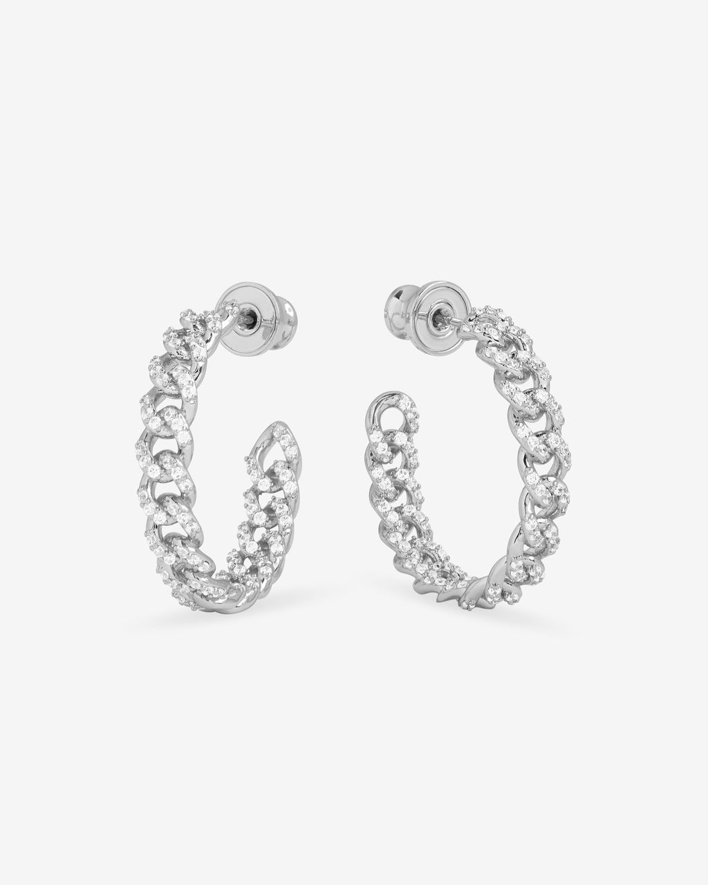 Pavé Julian Chain Hoops 1" - Silver|White Diamondettes