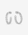 Pavé Julian Chain Hoops 1" - Silver|White Diamondettes