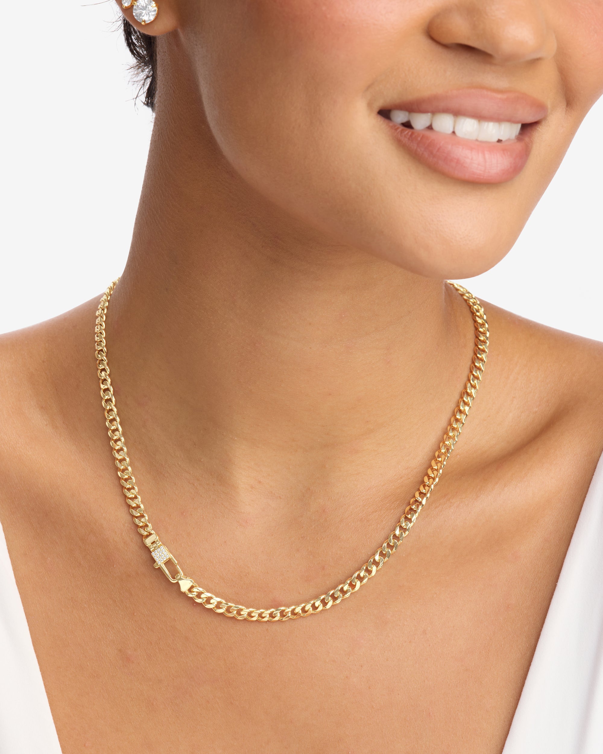 Julian Pavé Lock Necklace 5mm - Gold|White Diamondettes – Melinda