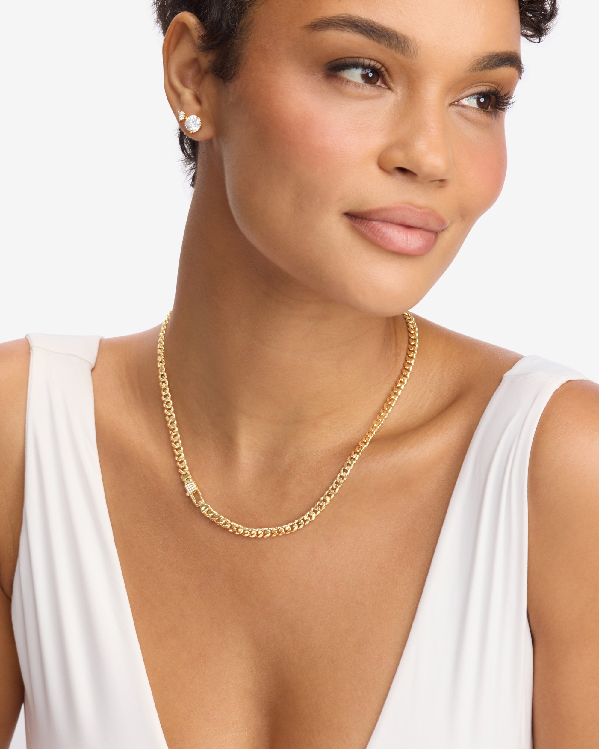 Julian Pavé Lock Necklace 5mm - Gold|White Diamondettes