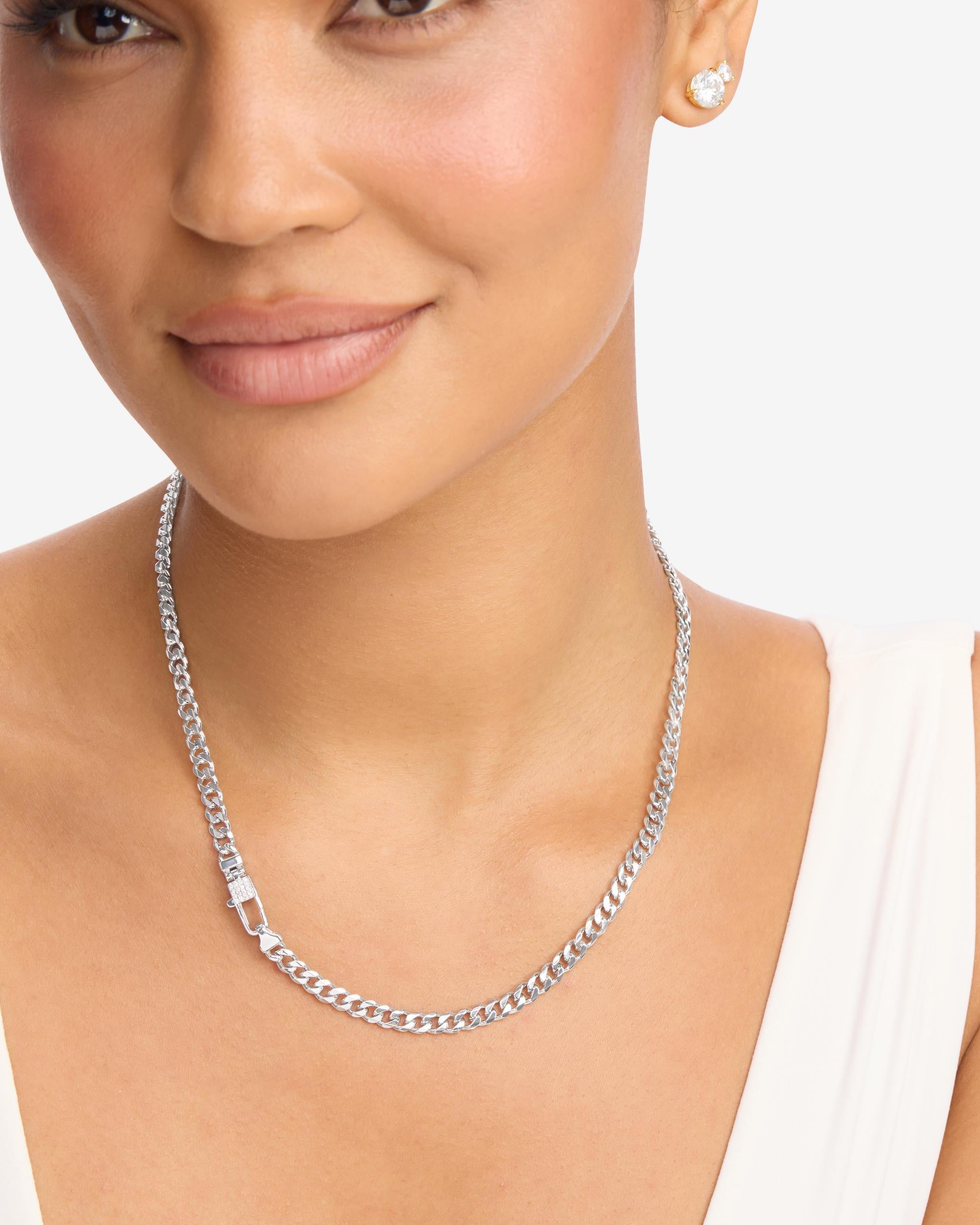 Julian Pavé Lock Necklace 5mm - Silver|White Diamondettes