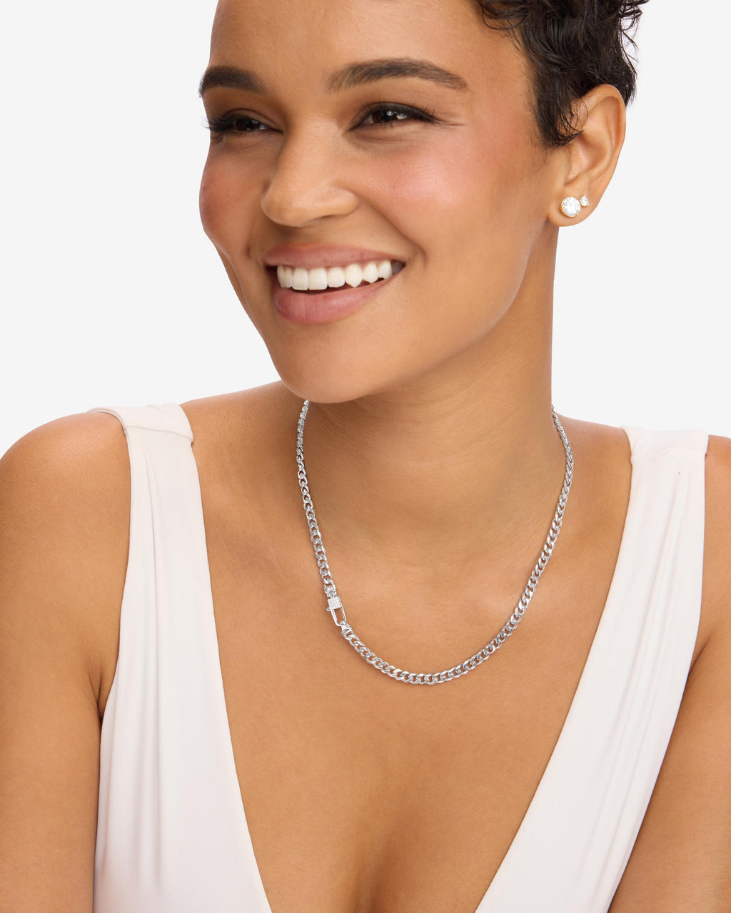 Julian Pavé Lock Necklace 5mm - Silver|White Diamondettes
