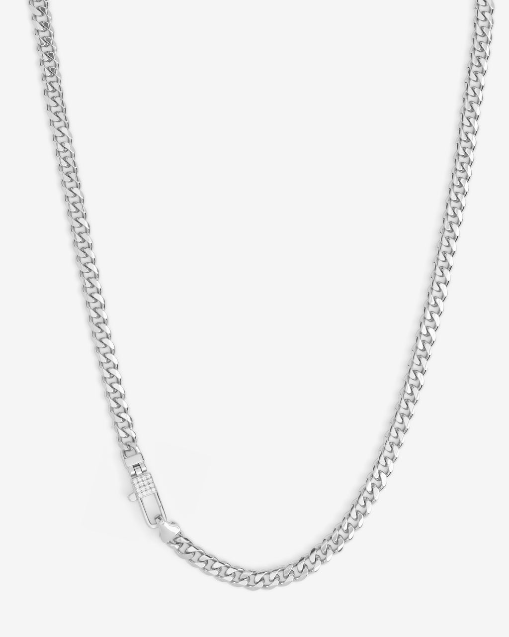 Julian Pavé Lock Necklace 5mm - Silver|White Diamondettes