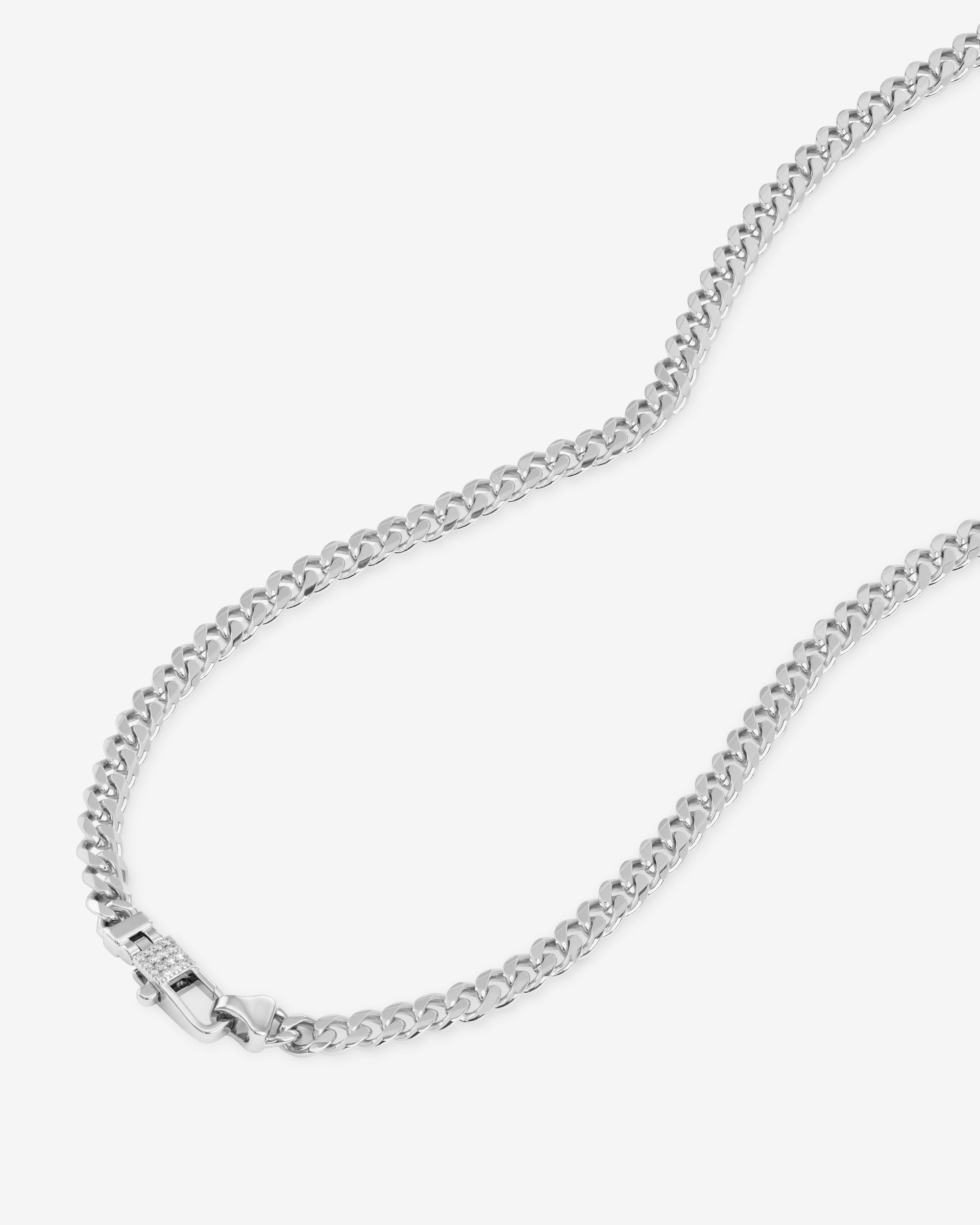 Julian Pavé Lock Necklace 5mm - Silver|White Diamondettes