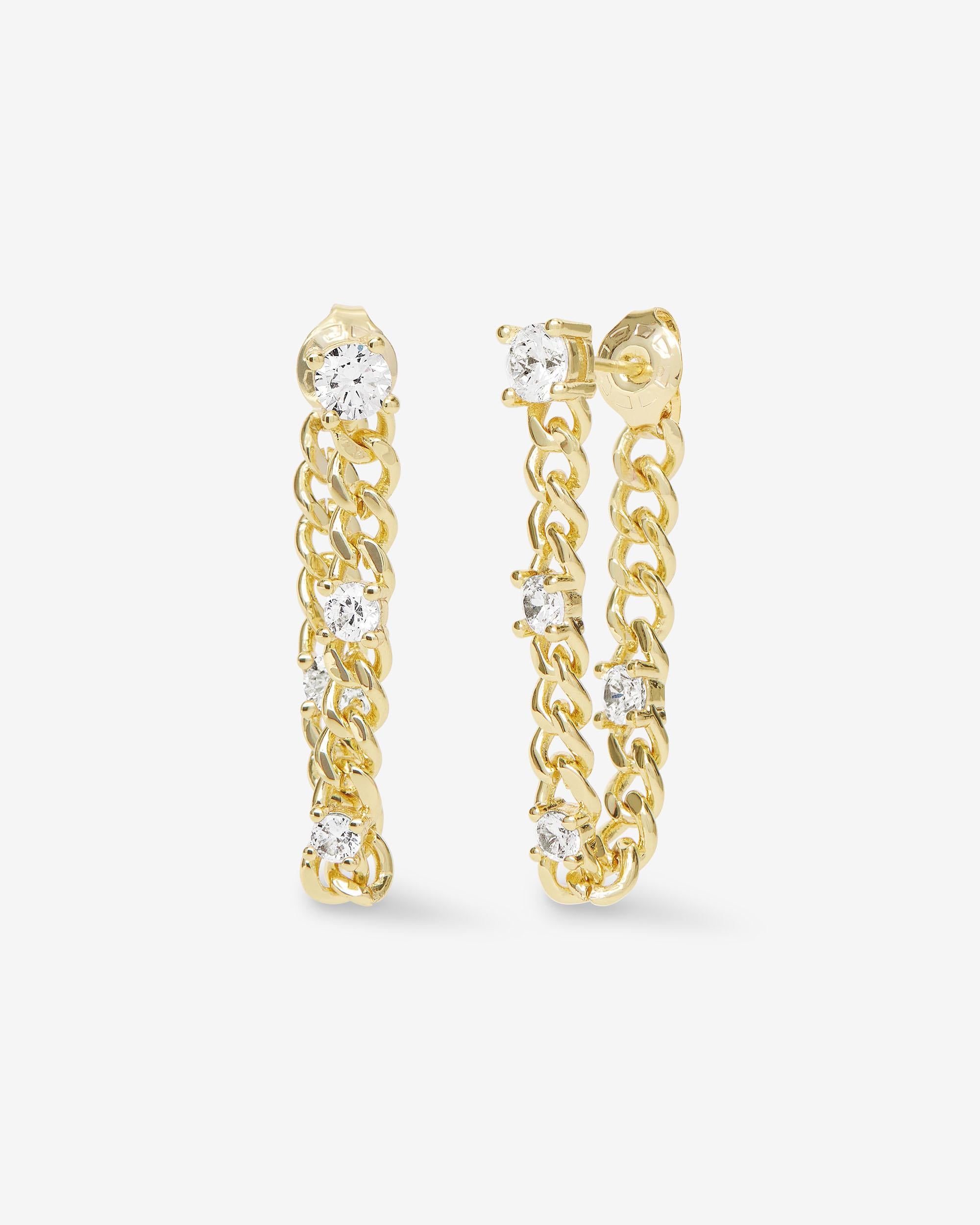 Julian Triple Diamond 5mm Soft Chain Hoops - Gold|White Diamondettes