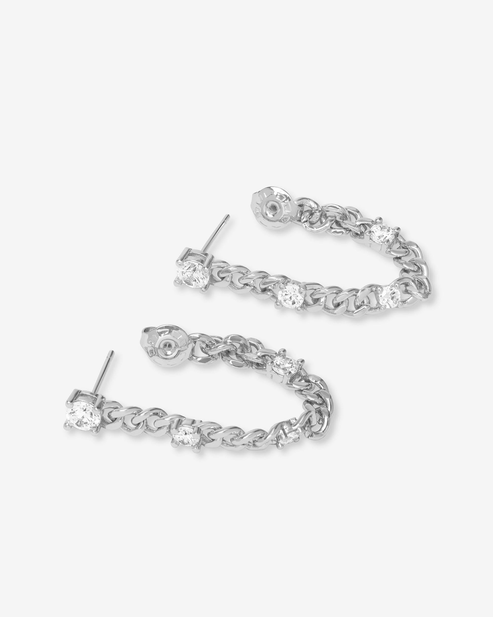Julian Triple Diamond 5mm Soft Chain Hoops - Silver|White Diamondettes