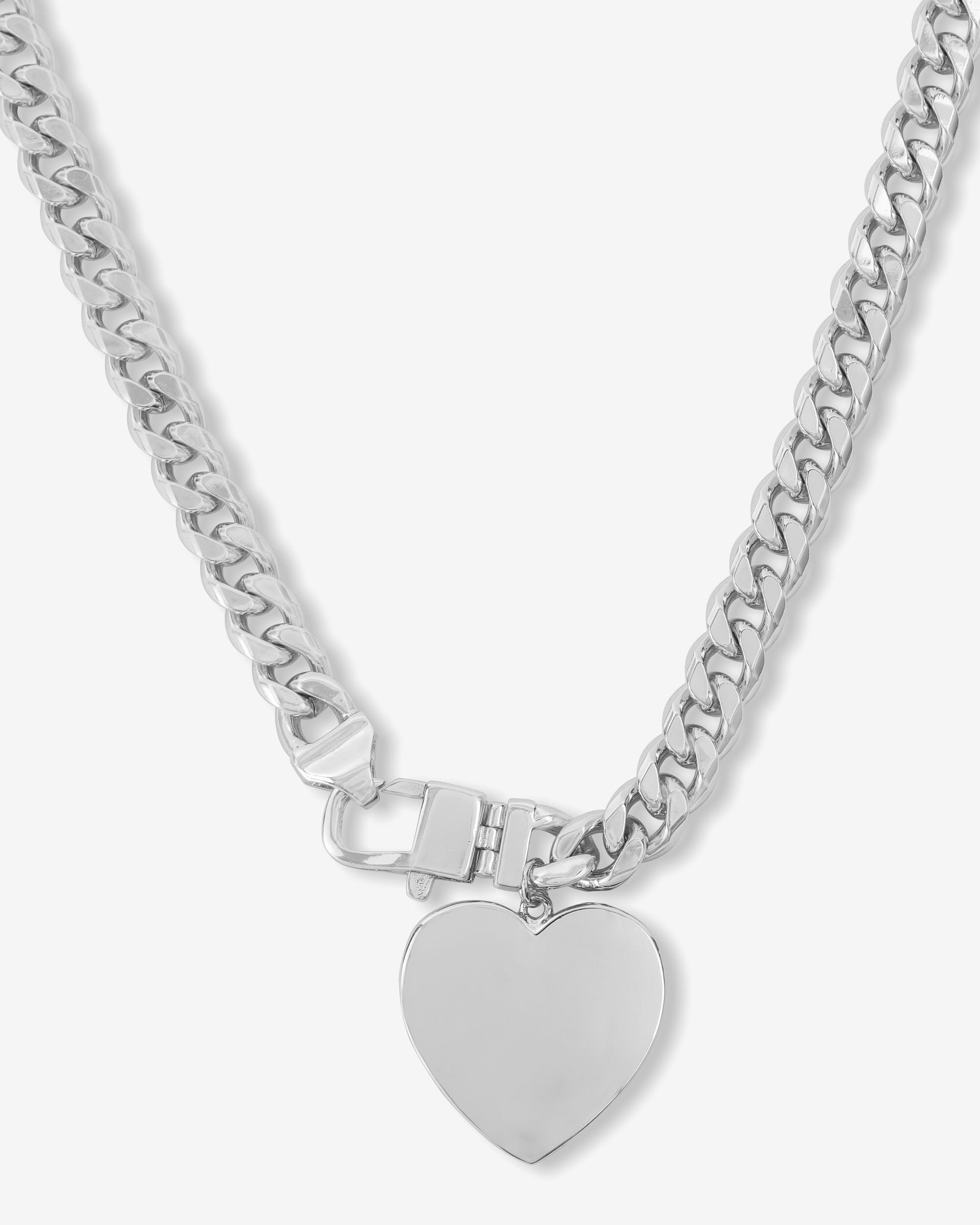 Julian XL Heart Cuban Chain Necklace 7mm - Silver