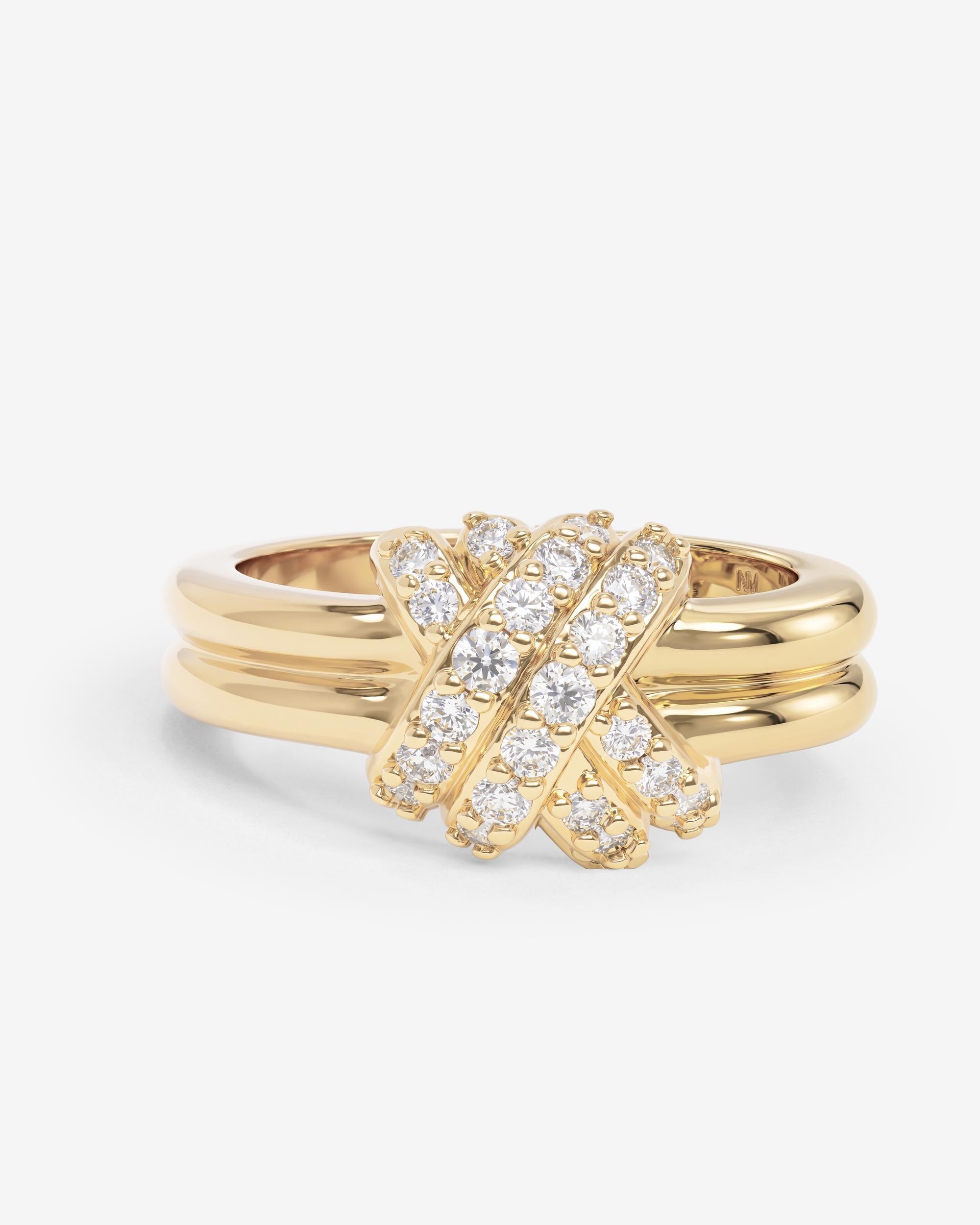 Knot Crossed Ring - Gold|White Diamondettes