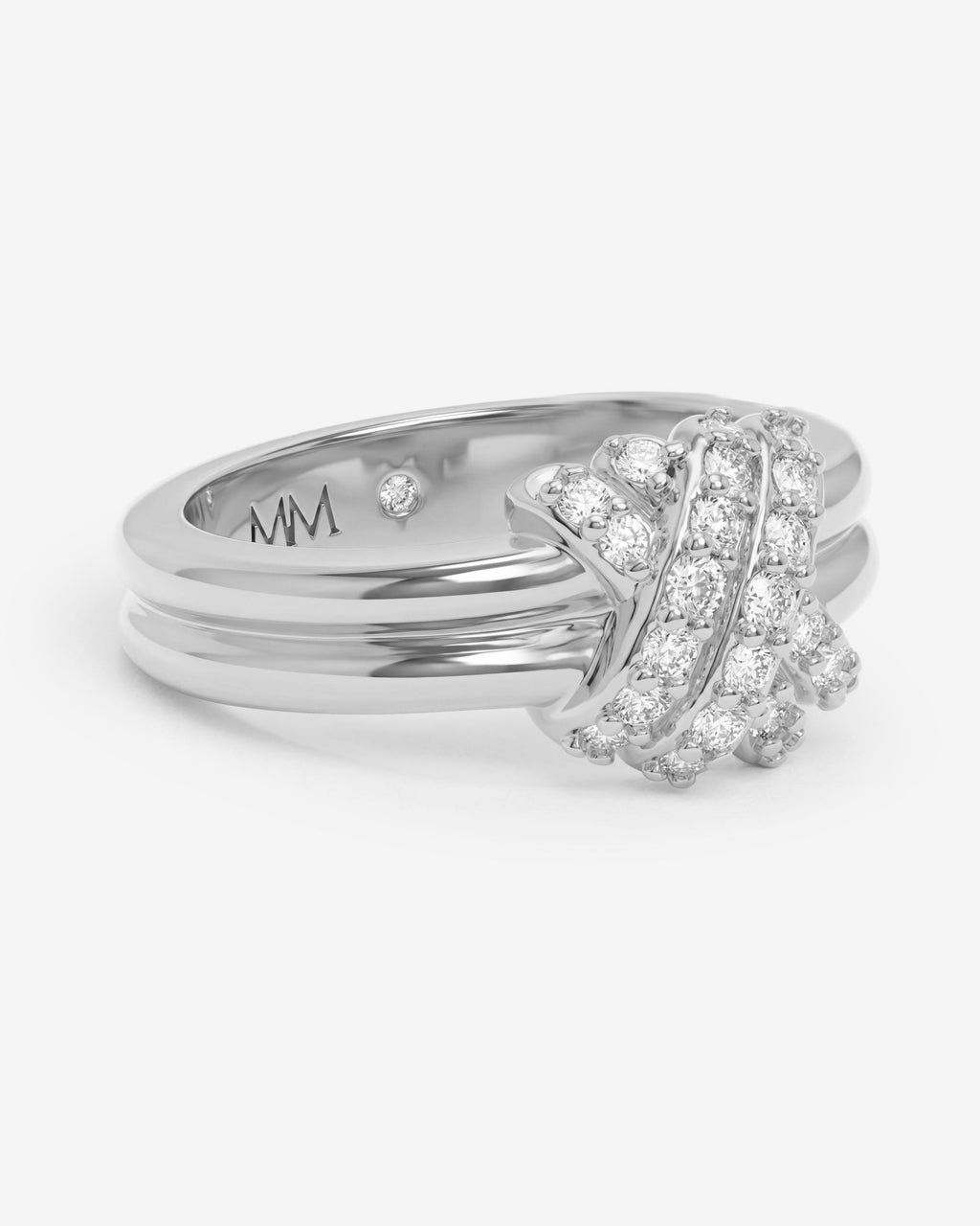 Knot Crossed Ring - Silver|White Diamondettes