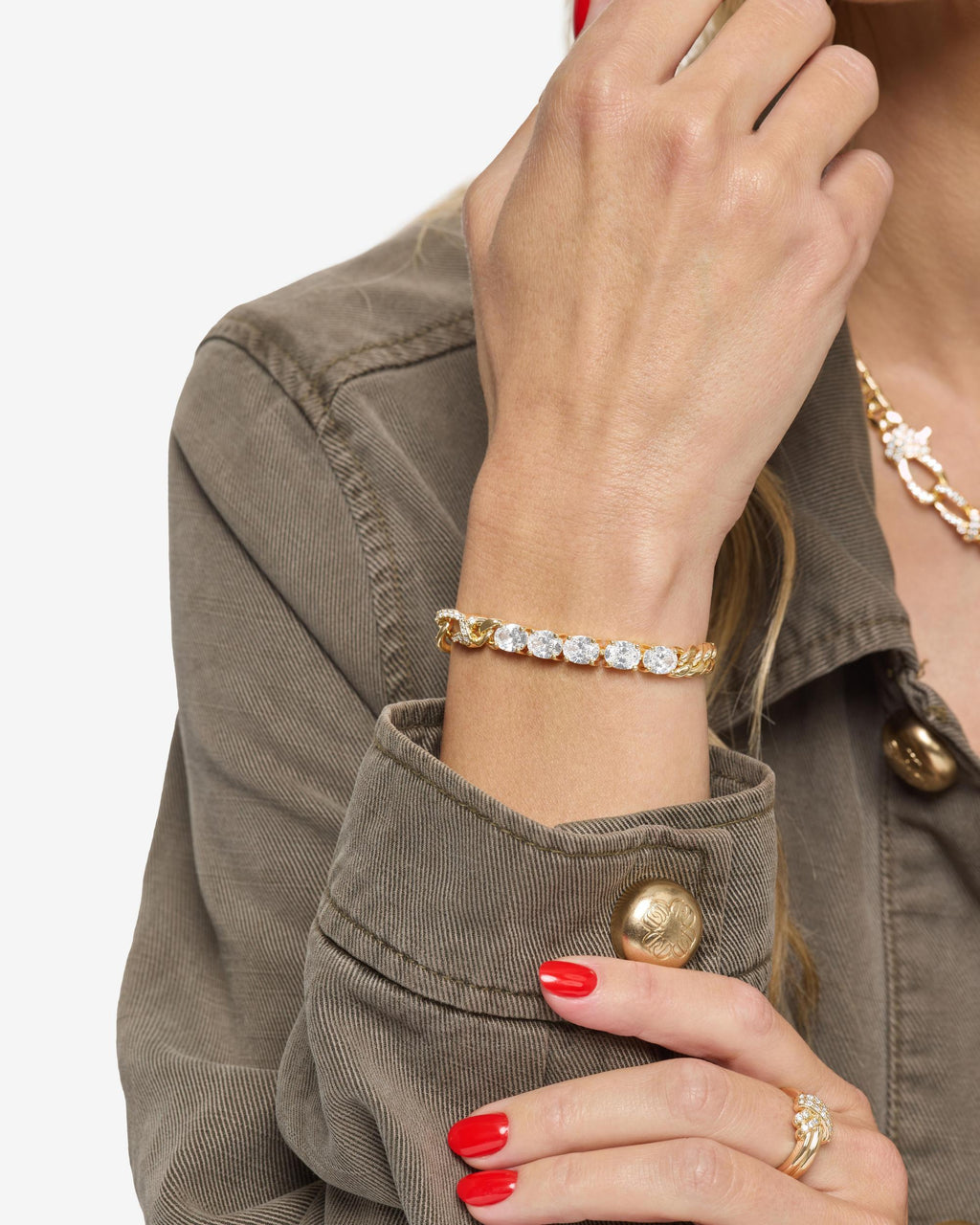 Knot Diamonds Figaro Chain Bracelet - Gold|White Diamondettes