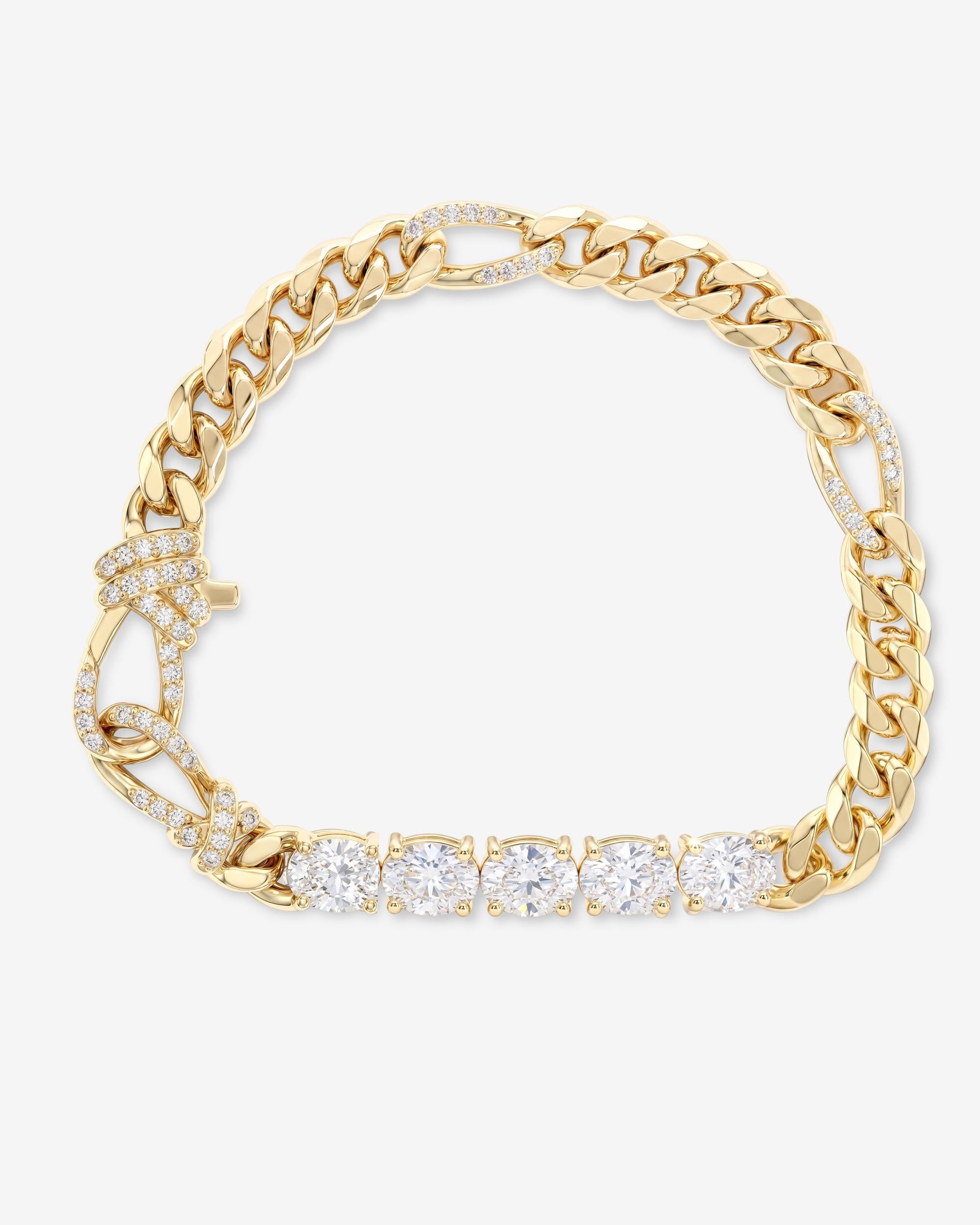 Knot Diamonds Figaro Chain Bracelet - Gold|White Diamondettes