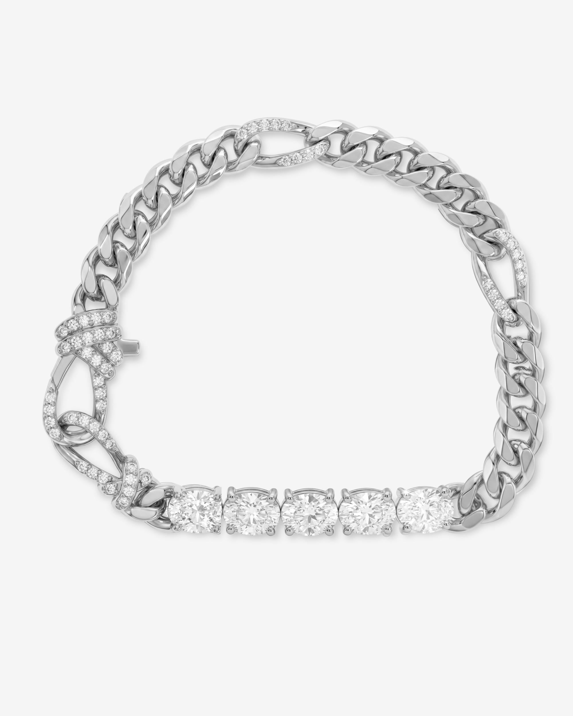Knot Diamonds Figaro Chain Bracelet - Silver|White Diamondettes