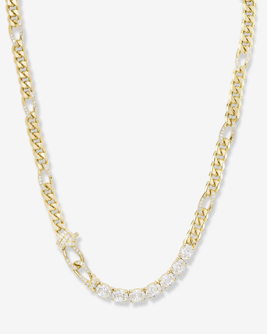 Knot Diamonds Figaro Chain Necklace - Gold|White Diamondettes
