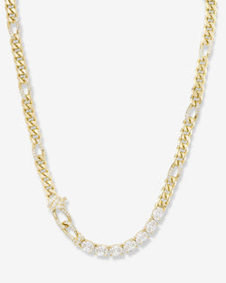 Knot Diamonds Figaro Chain Necklace - Gold|White Diamondettes