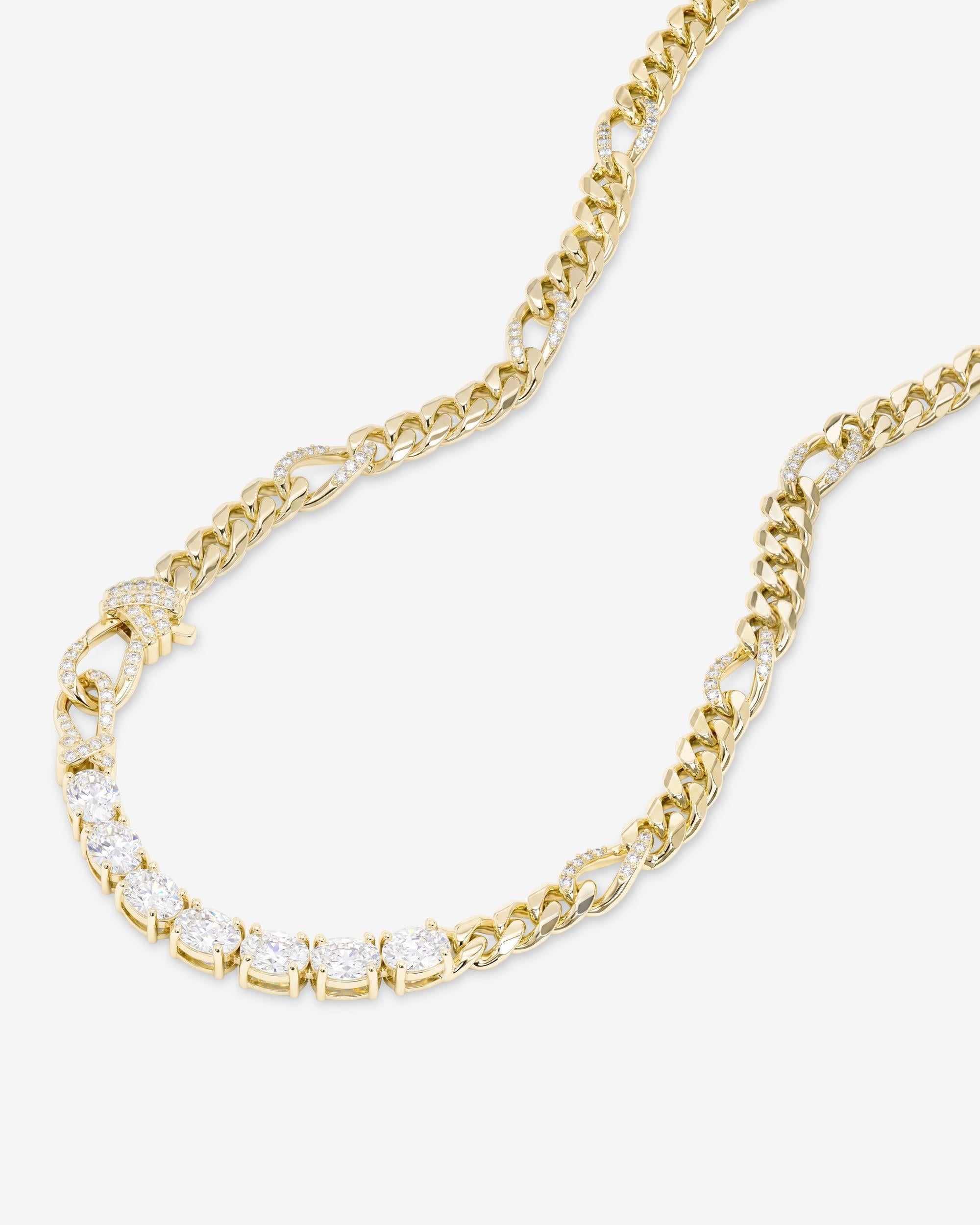 Knot Diamonds Figaro Chain Necklace - Gold|White Diamondettes