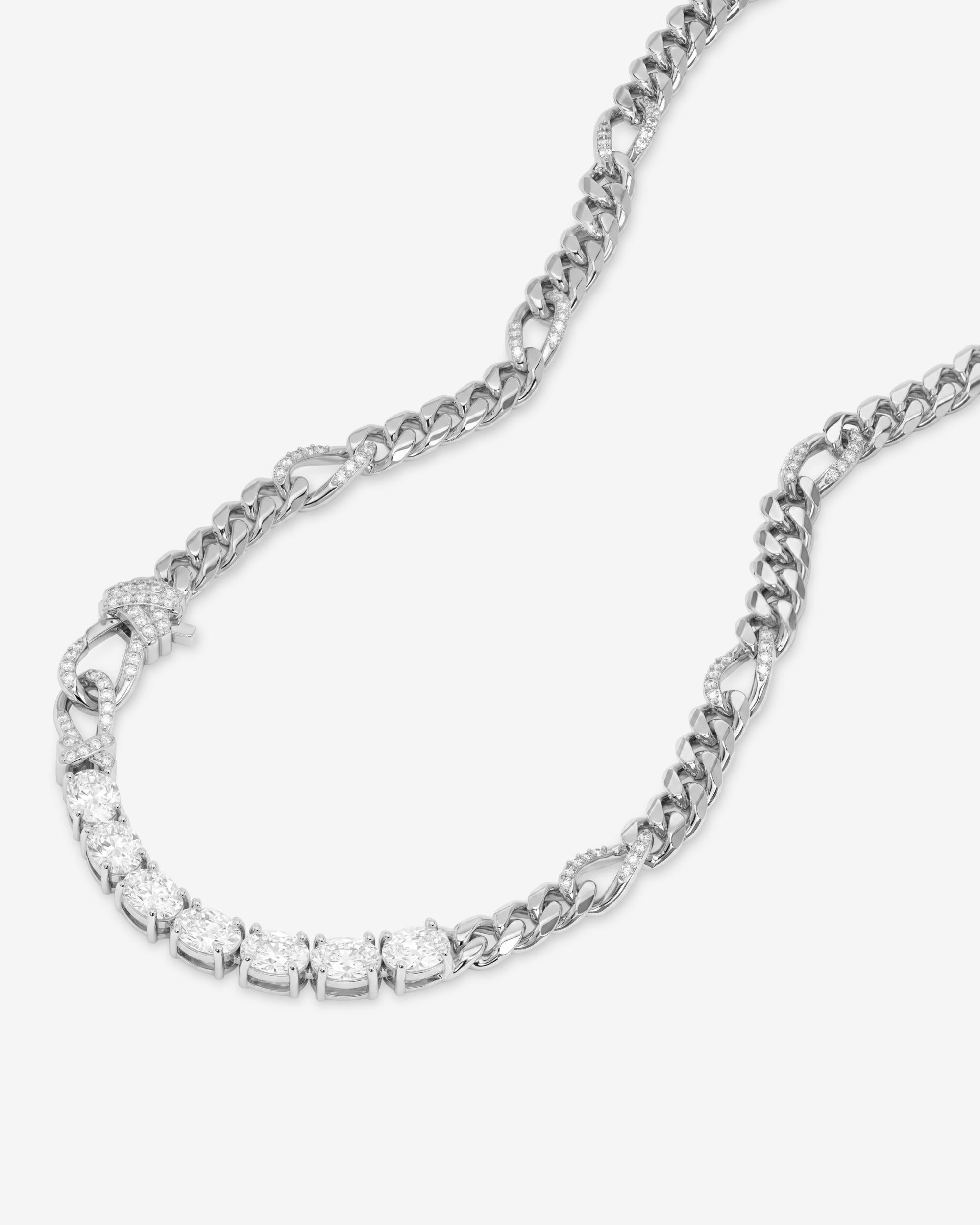 Knot Diamonds Figaro Chain Necklace - Silver|White Diamondettes