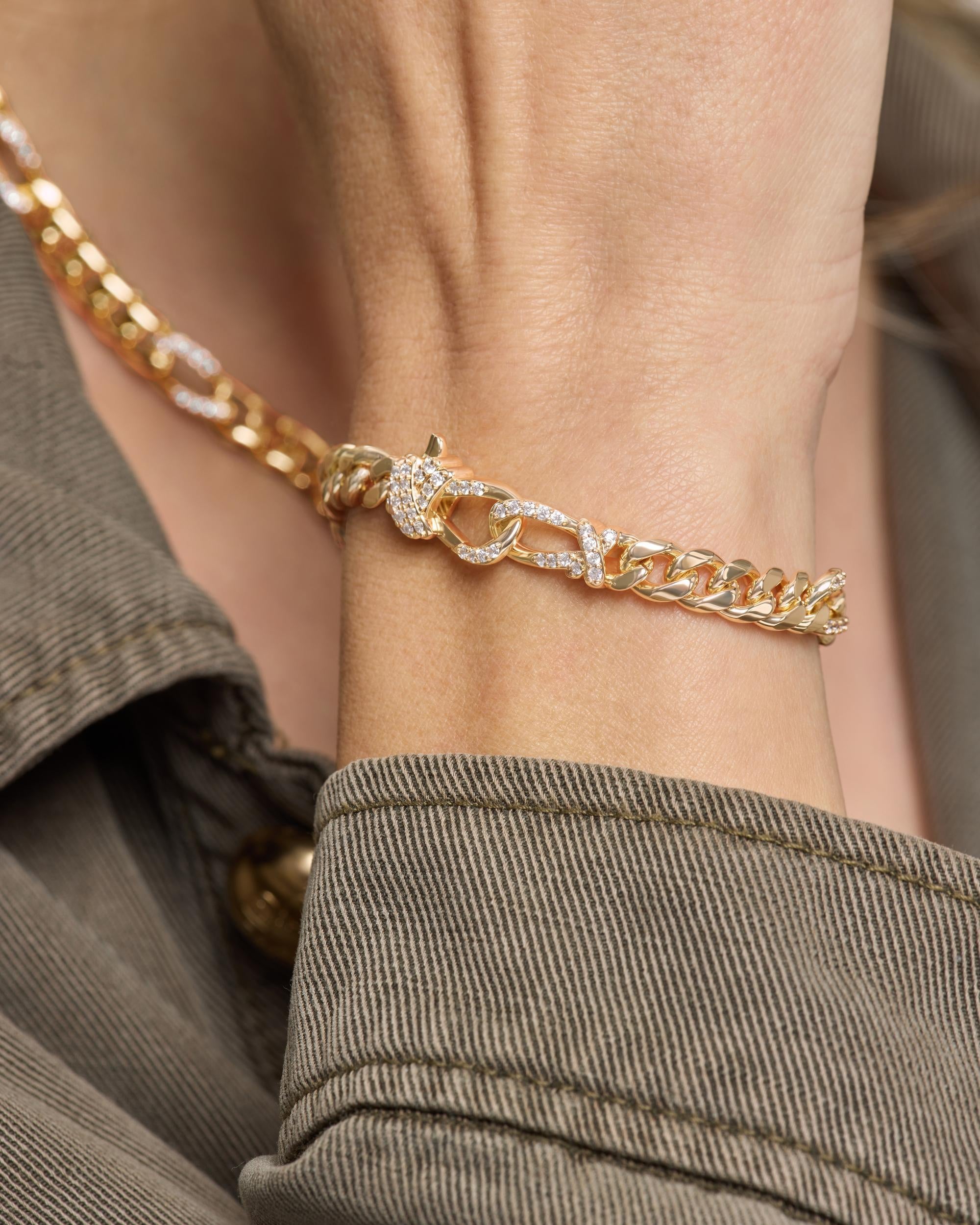 Knot Figaro Chain Bracelet - Gold|White Diamondettes