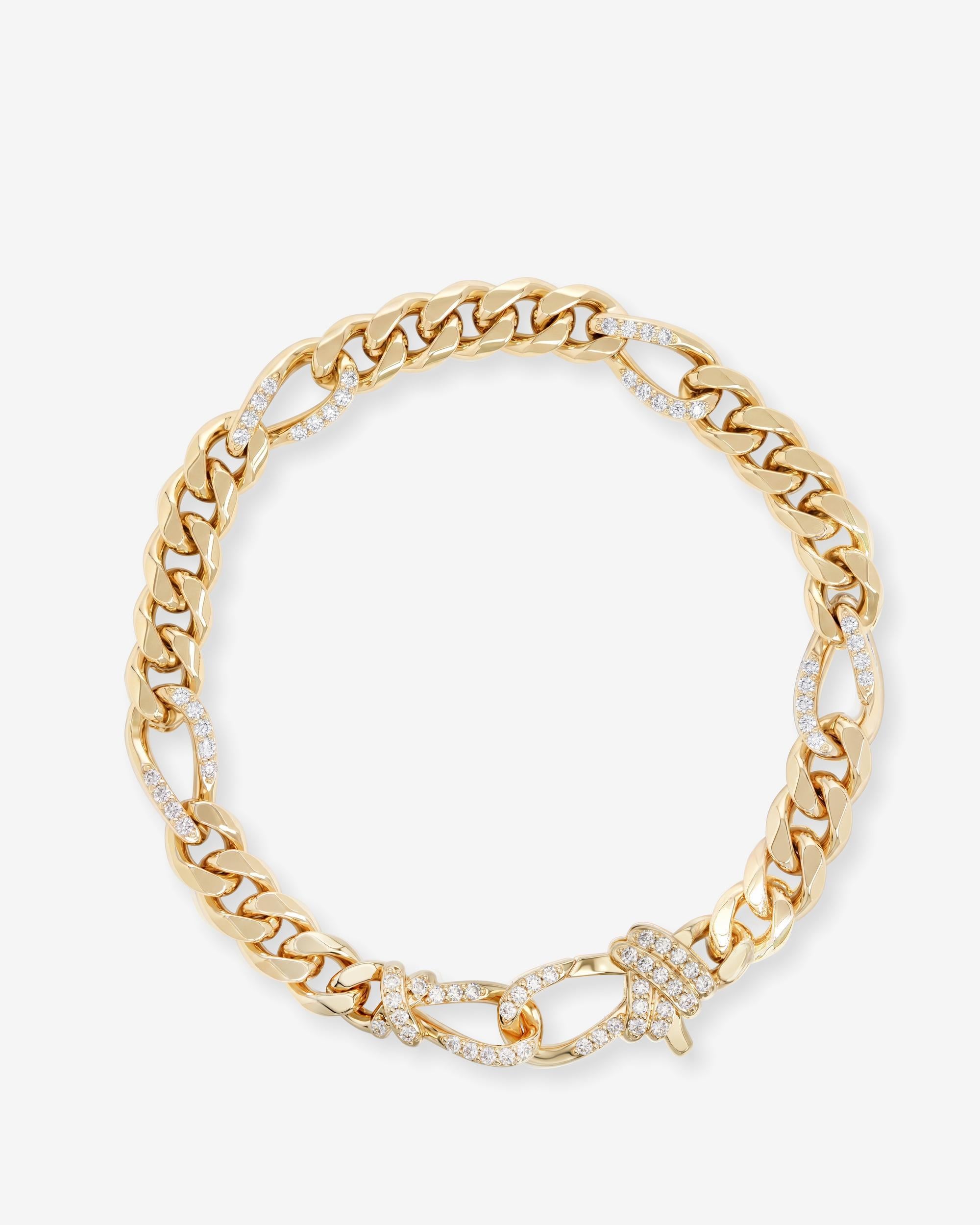 Knot Figaro Chain Bracelet - Gold|White Diamondettes