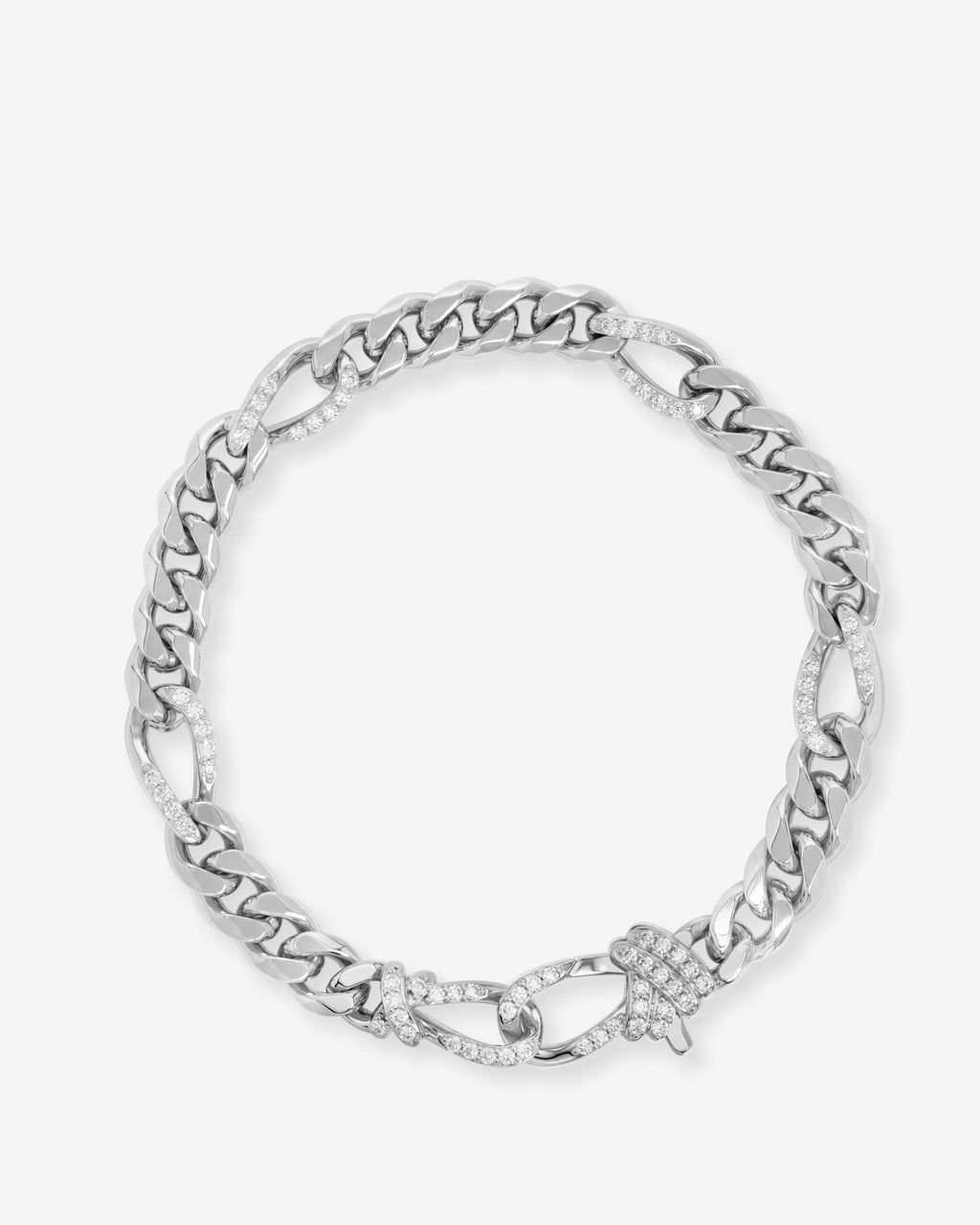 Knot Figaro Chain Bracelet - Silver|White Diamondettes