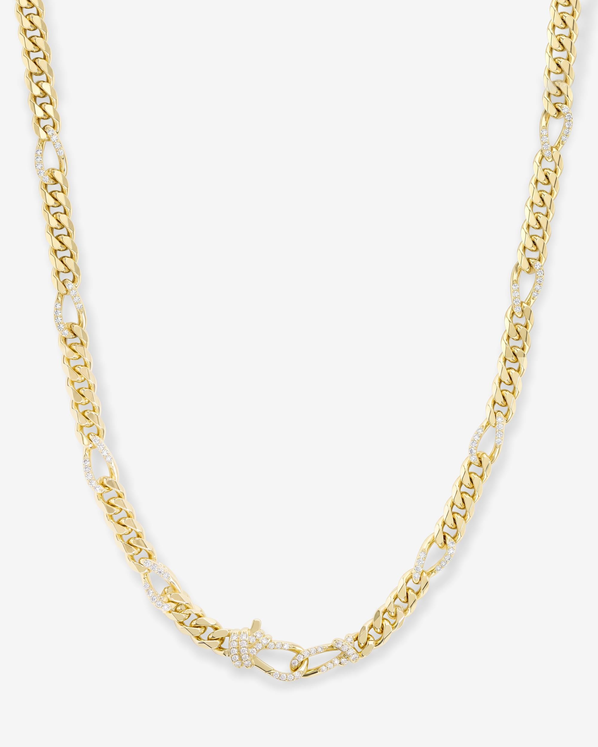Knot Figaro Chain Necklace - Gold|White Diamondettes