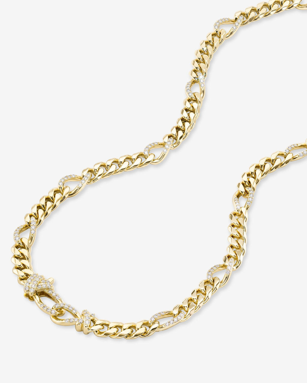Knot Figaro Chain Necklace - Gold|White Diamondettes