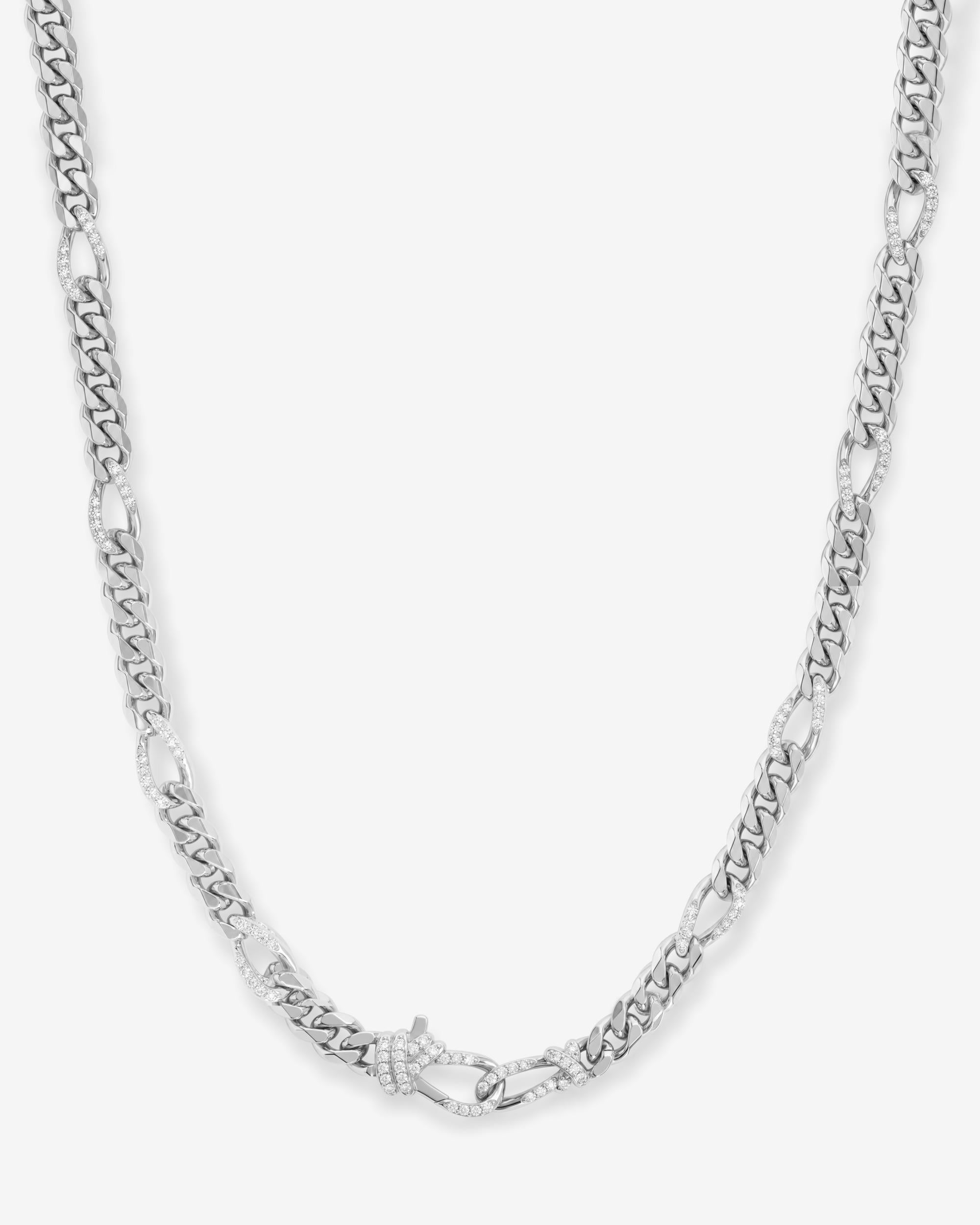 Knot Figaro Chain Necklace - Silver|White Diamondettes