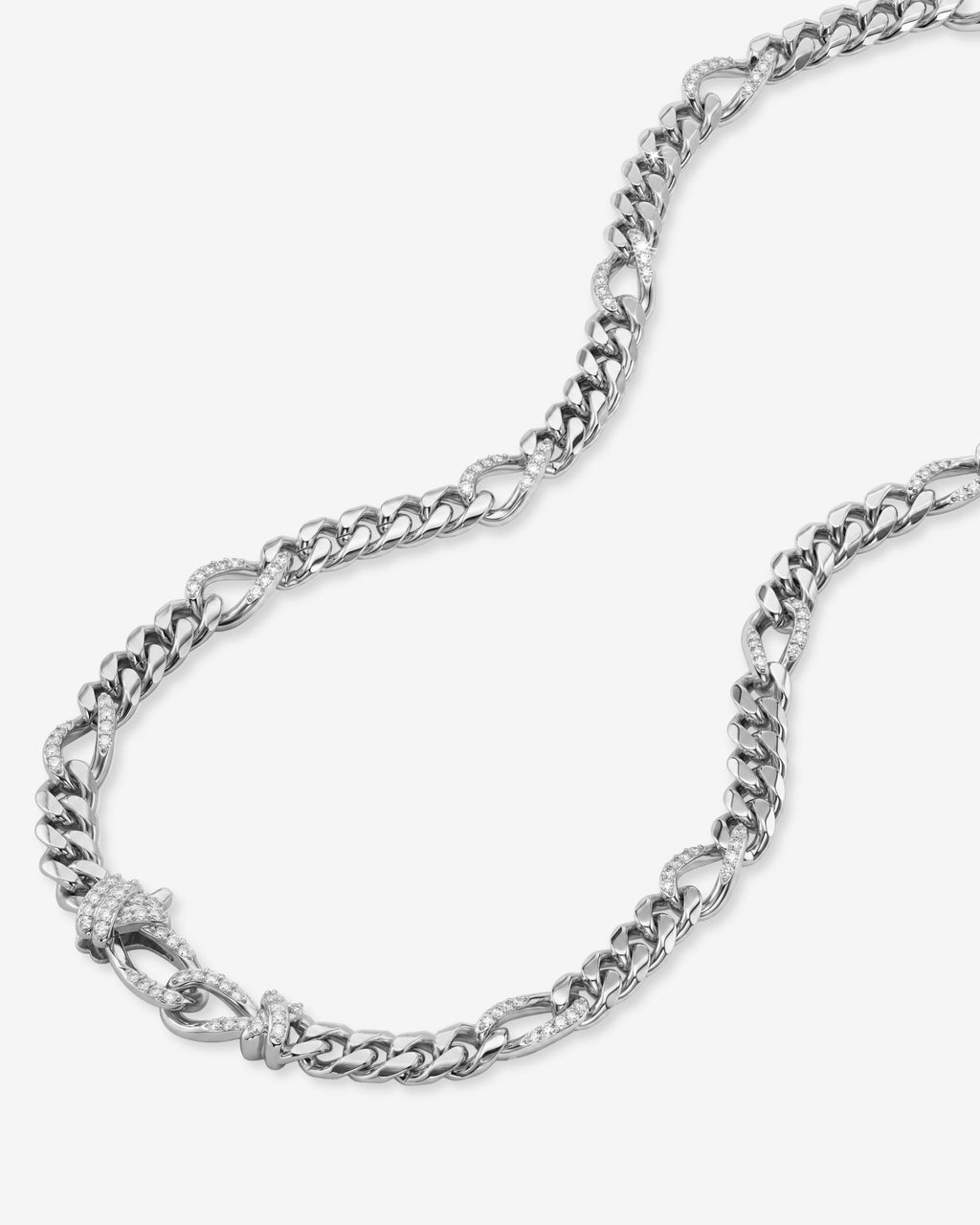 Knot Figaro Chain Necklace - Silver|White Diamondettes
