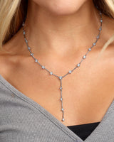 Lavish Lariat Necklace - Silver|White Diamondettes