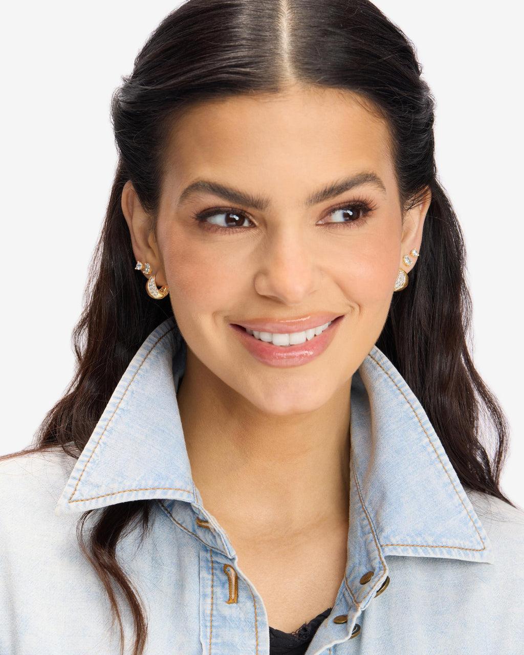 Lil Norah Split Pavé Earrings - Gold|White Diamondettes