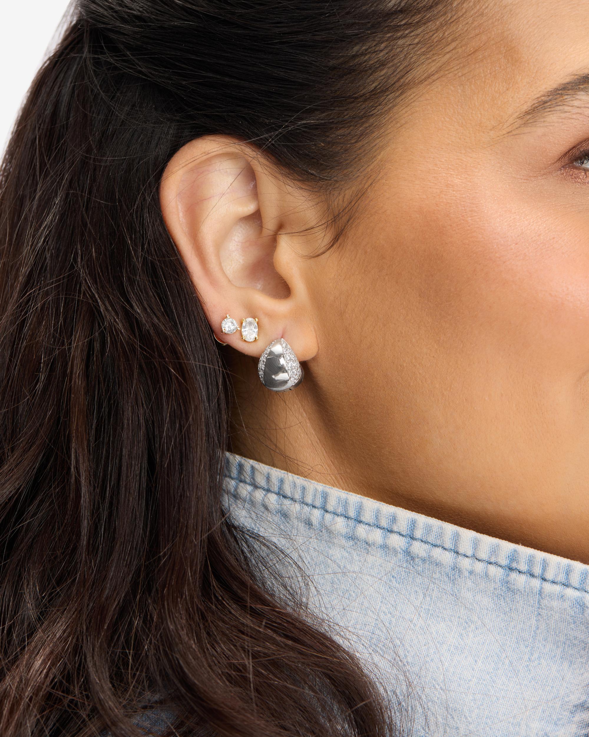 Lil Norah Mixed Pavé Earrings - Silver|White Diamondettes