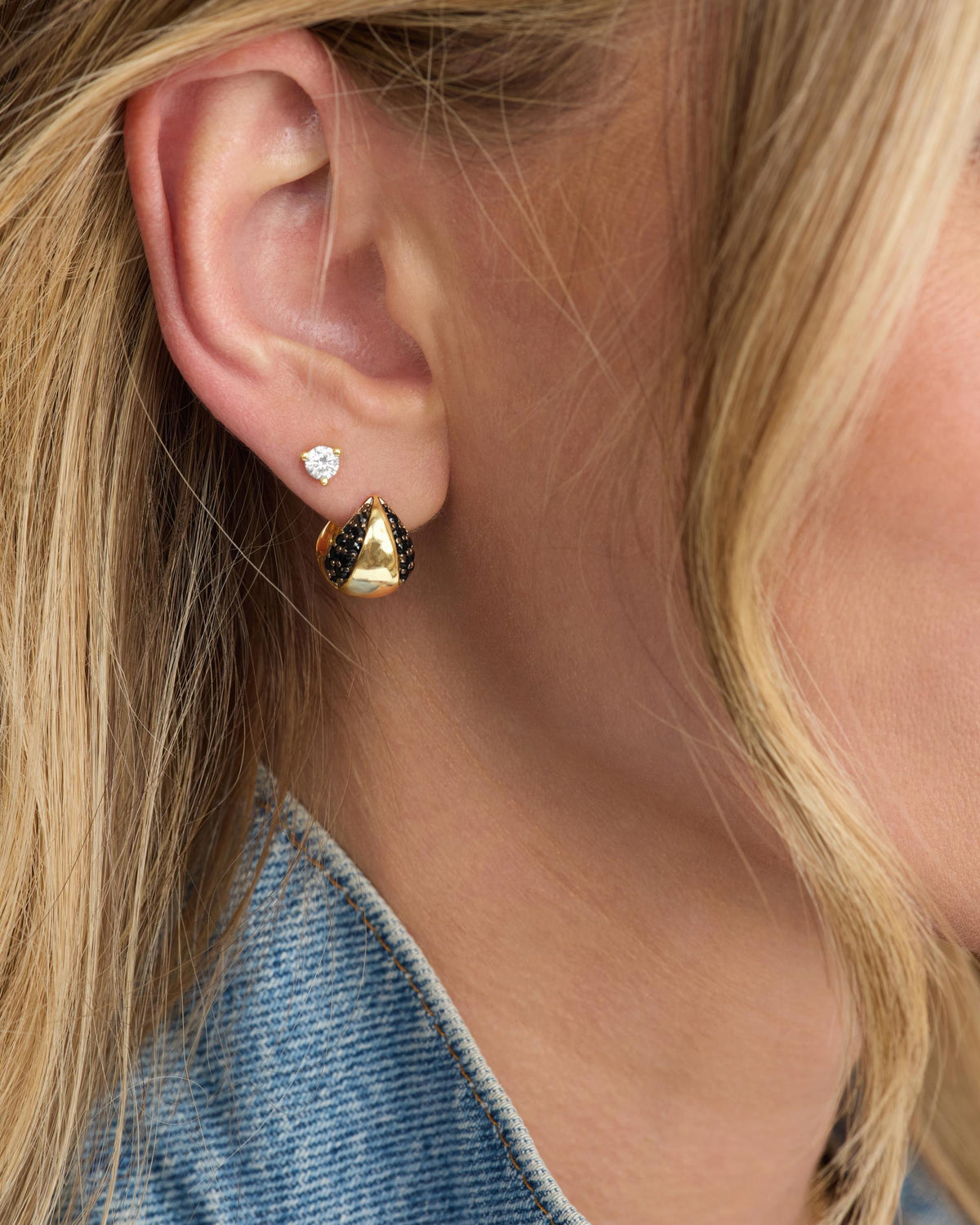 Lil Norah Split Pavé Earrings - Gold|Black Diamondettes