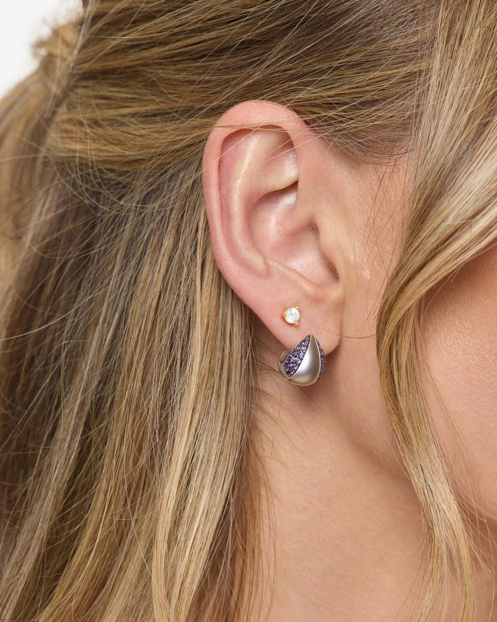 Lil Norah Split Pavé Earrings - Silver|Lavender Amethyst