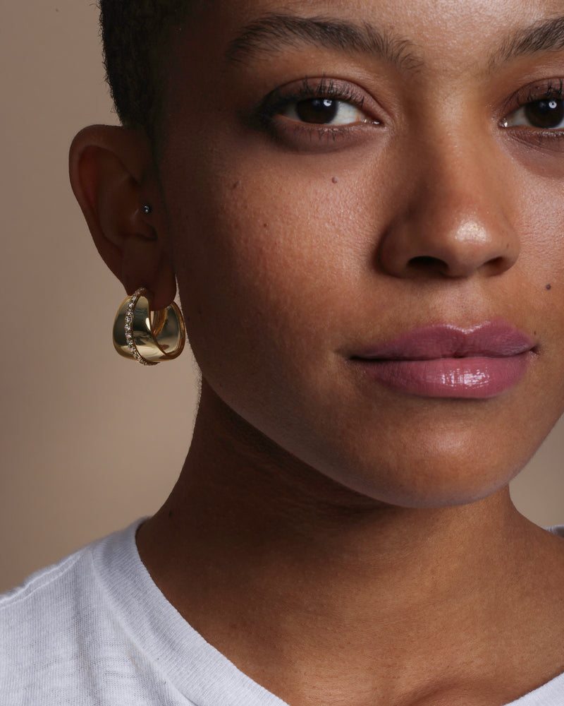 "She's So Smooth" Pave Hoops - Gold