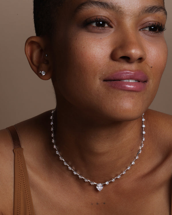"Omg It's So Cute" Necklace - Silver|White Diamondettes