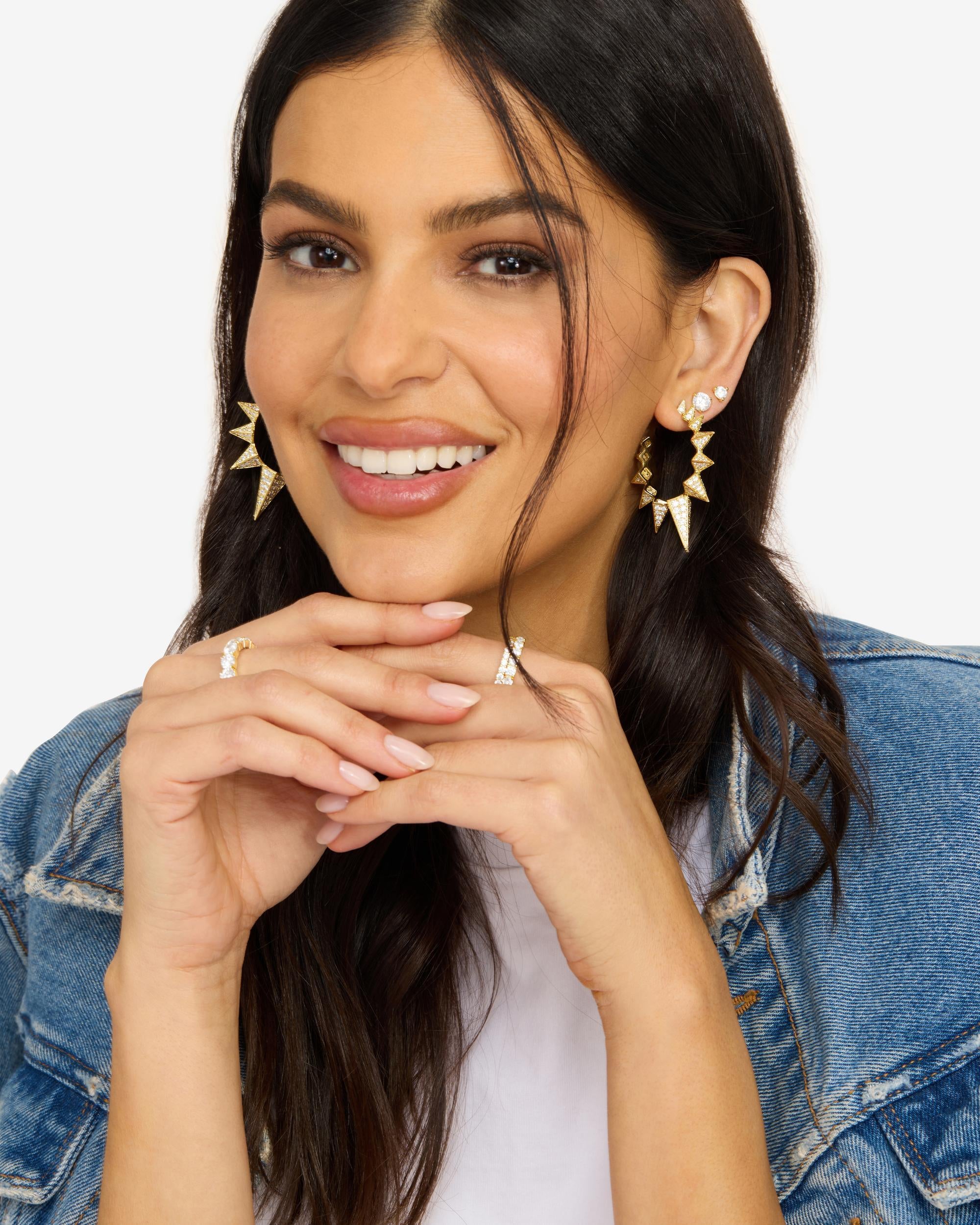 Mama Gabriella Pavé Spiked Hoops - Gold|White Diamondettes