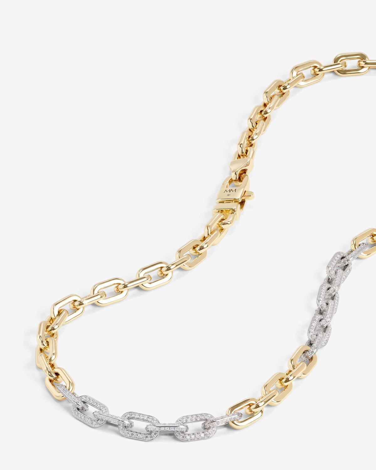 Micro Frankie Pavé Chain Necklace 6.5mm - Mixed Metal|White Diamondettes