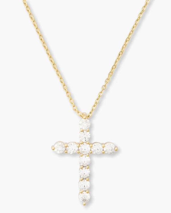 "Oh She Fancy" Cross Pendant 18" - Gold|White Diamondettes