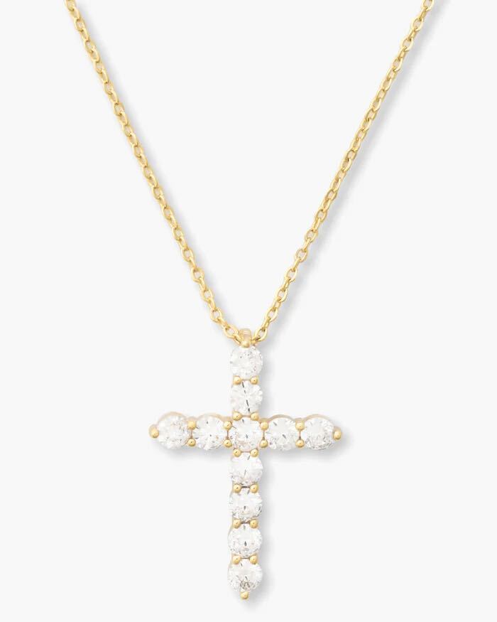 "Oh She Fancy" Cross Pendant 15" - Gold|White Diamondettes
