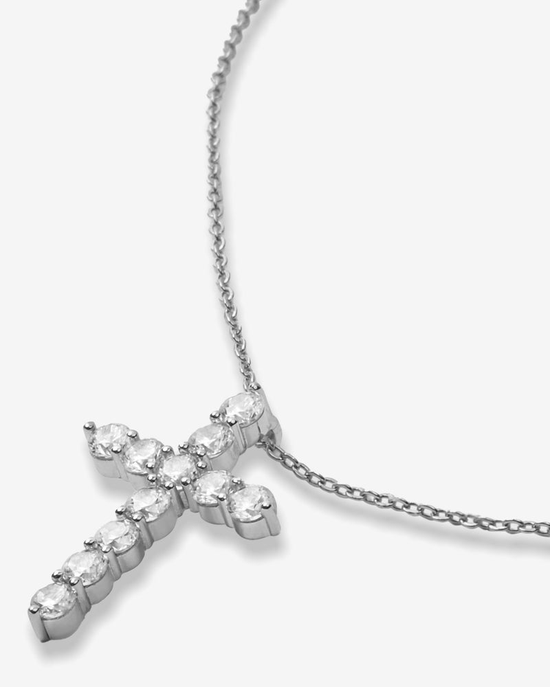 "Oh She Fancy" Small Cross Pendant - Silver|White Diamondettes