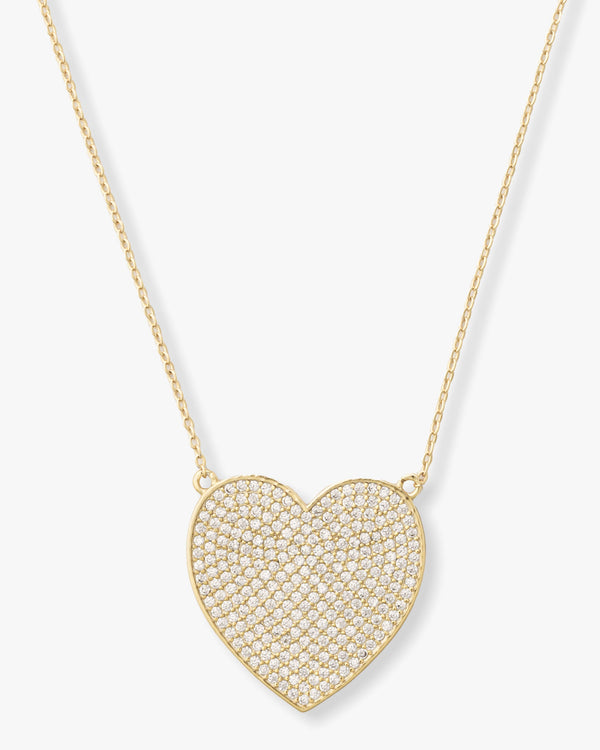 XL You Have My Whole Heart Pave Necklace 18" - Gold|White Diamondettes