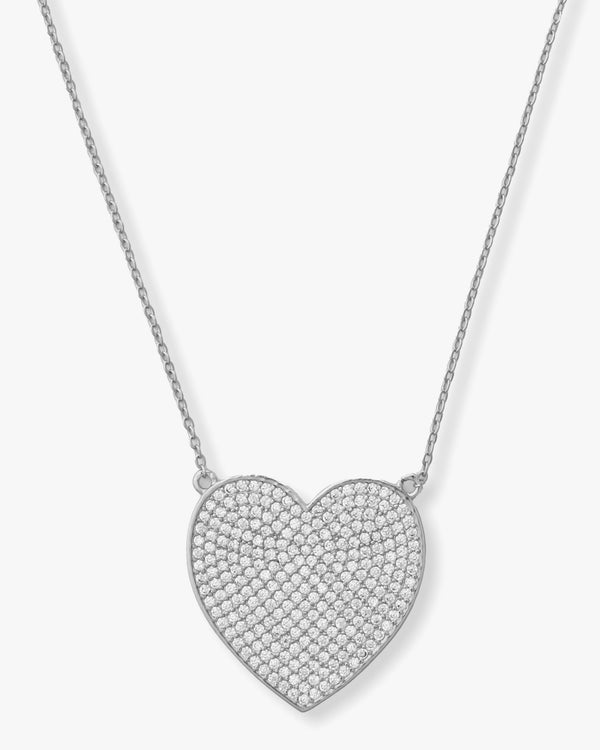 XL You Have My Whole Heart Pave Necklace 15" - Silver|White Diamondettes