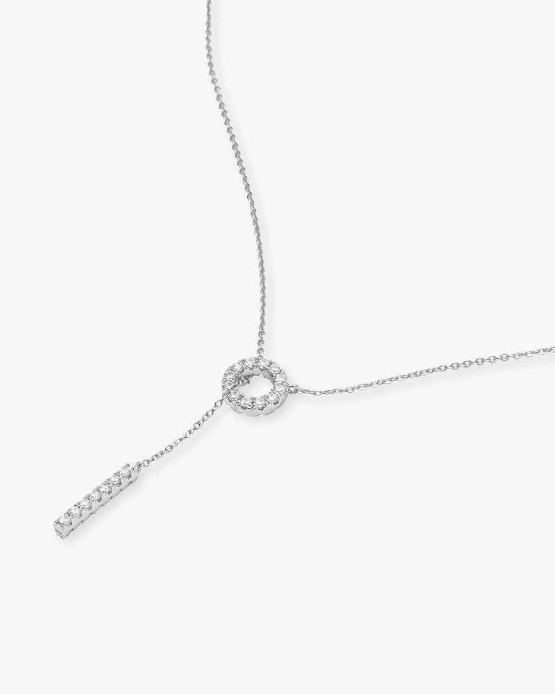 "Oh She Fancy" Lariat Necklace - Silver|White Diamondettes