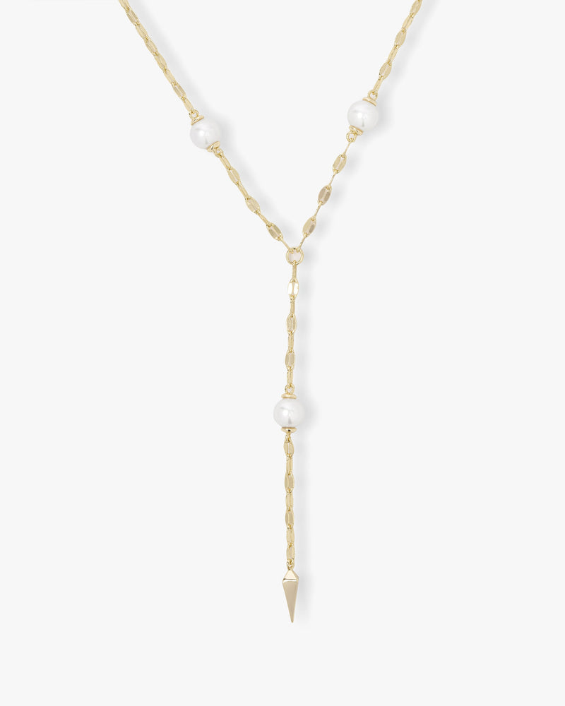 Perfect Pearl Drop Lariat Necklace - Gold