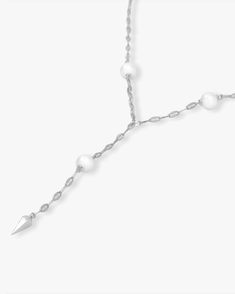 Perfect Pearl Drop Lariat Necklace - Silver