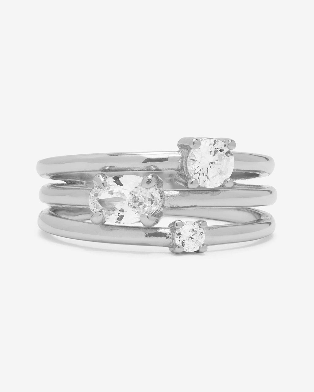Nina Stacked Ring Silver White Diamondettes