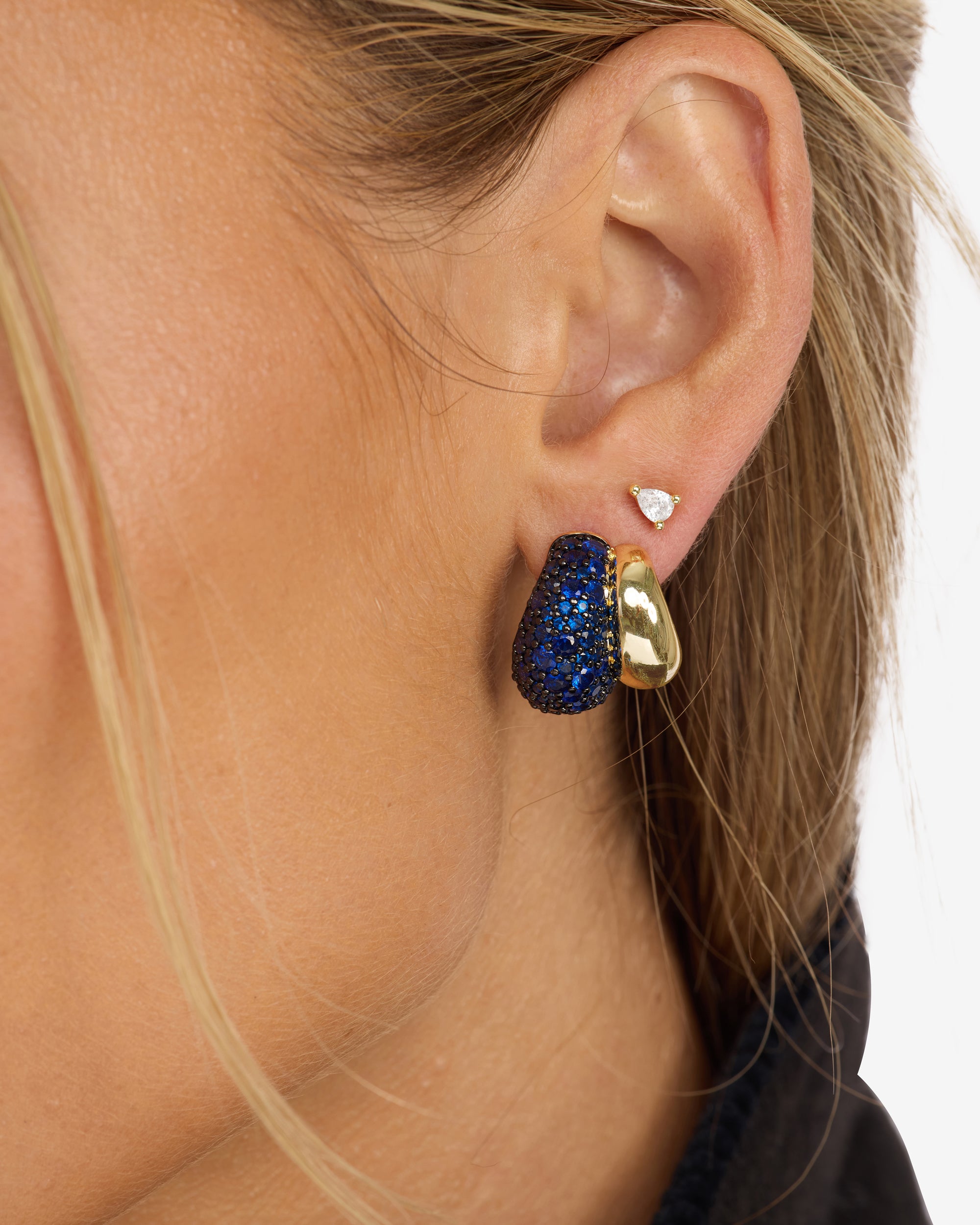 Norah Pavé Double Hoop - Gold|Blue Sapphire