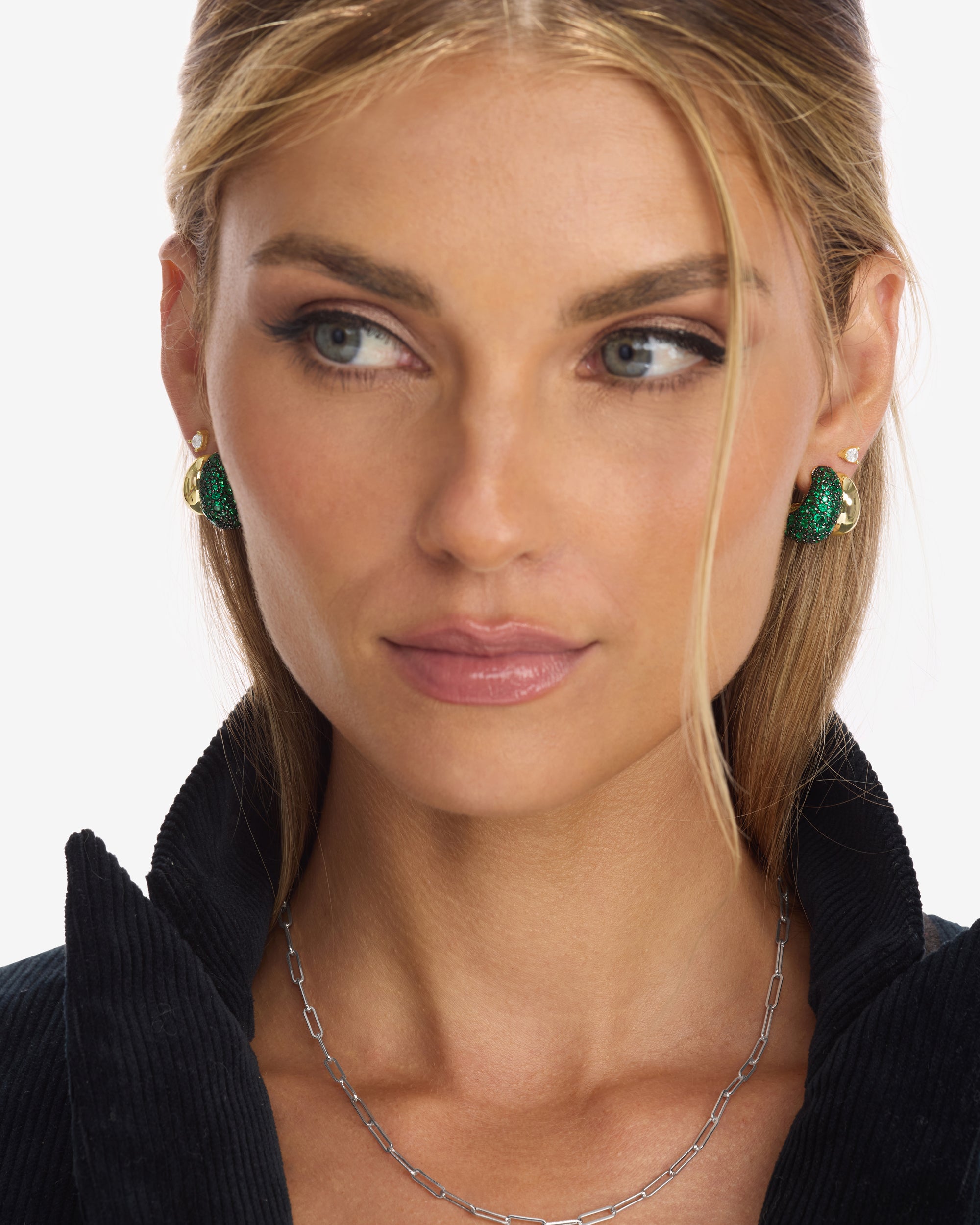 Norah Pavé Double Hoop - Gold|Emerald