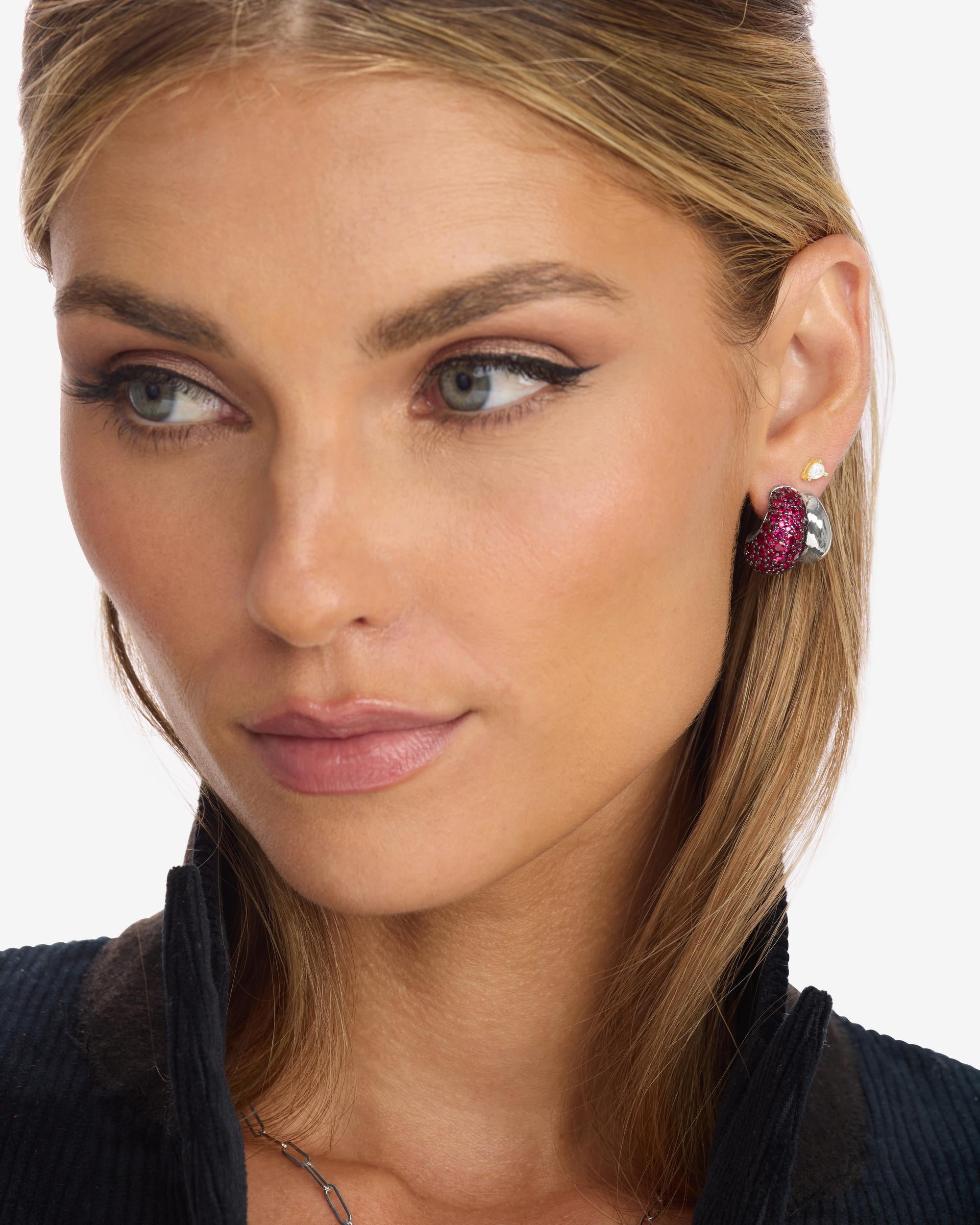 Norah Pavé Double Hoop - Silver|Ruby