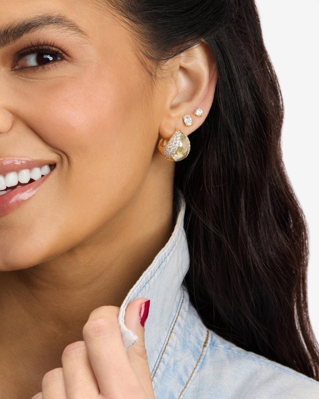 Norah Split Pavé Earrings - Gold|White Diamondettes